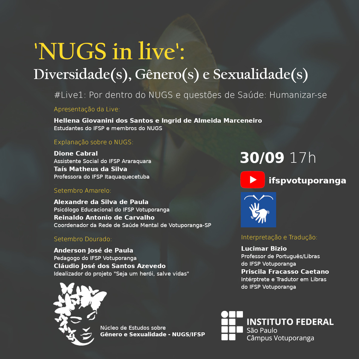 Primeira Live em 30/09: “Por dentro do NUGS e questões de Saúde”